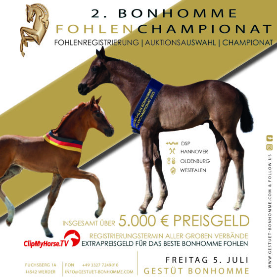 2. BONHOMME FOHLENCHAMPIONAT: Zeiteinteilung und Katalog